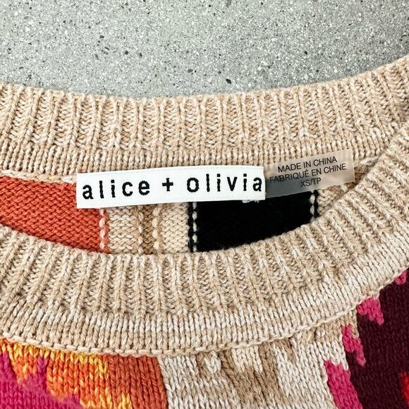 ALICE + OLIVIA Reva Print Fringe Peplum Multi-Color Tank Top - Picture 3 of 5